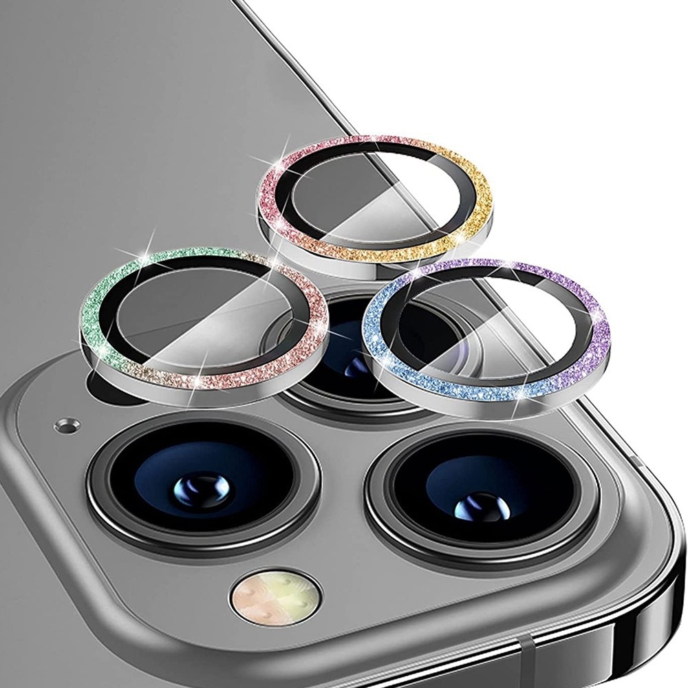 Glitter Linsskydd Aluminium + Glas iPhone 13 Pro regnbåge