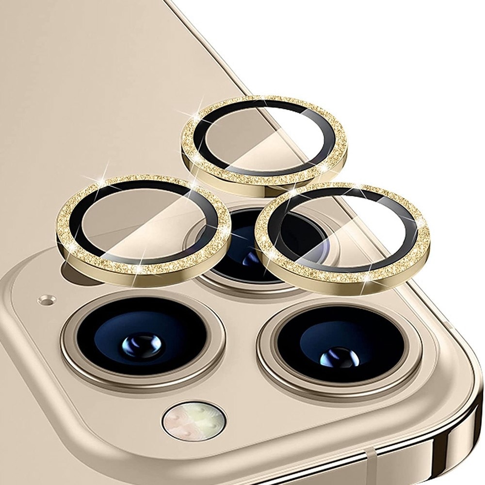Glitter Linsskydd Aluminium+Glas iPhone 13 Pro/13 Pro Max guld