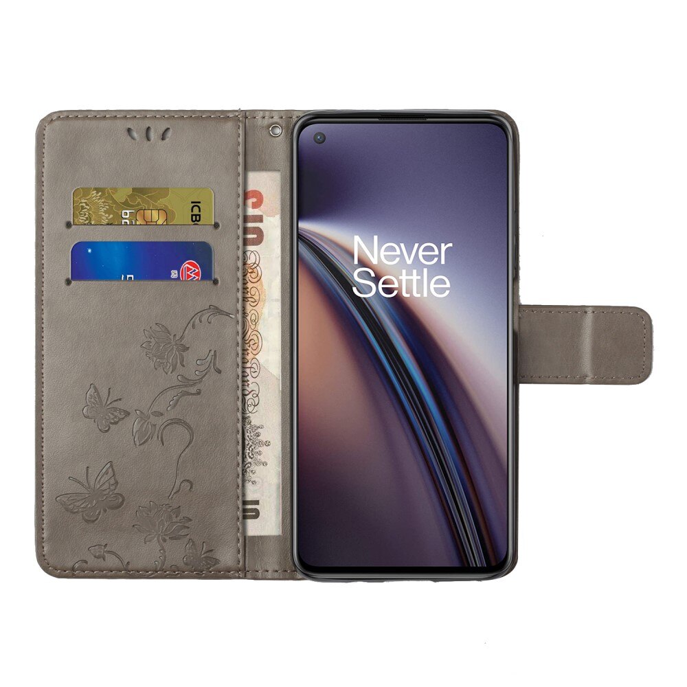 Läderfodral Fjärilar  OnePlus Nord CE 5G Grå