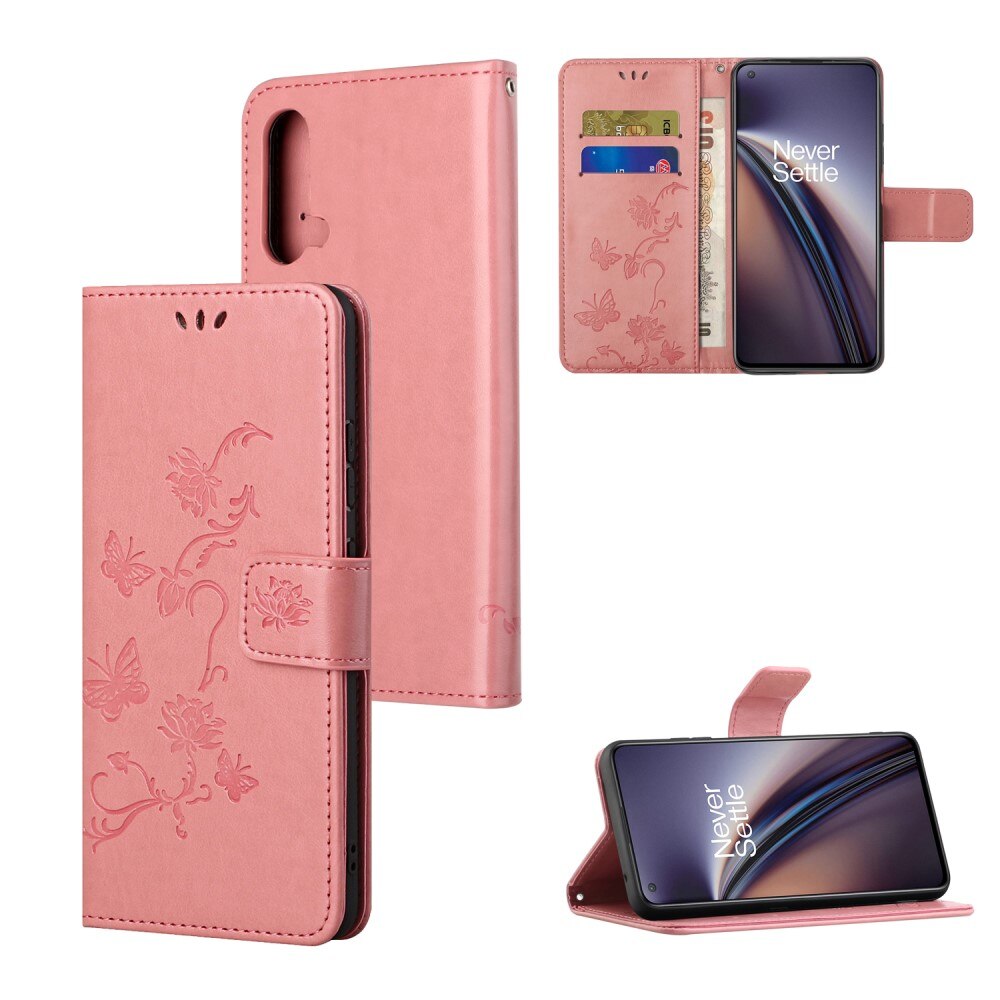 Läderfodral Fjärilar OnePlus Nord CE 5G rosa