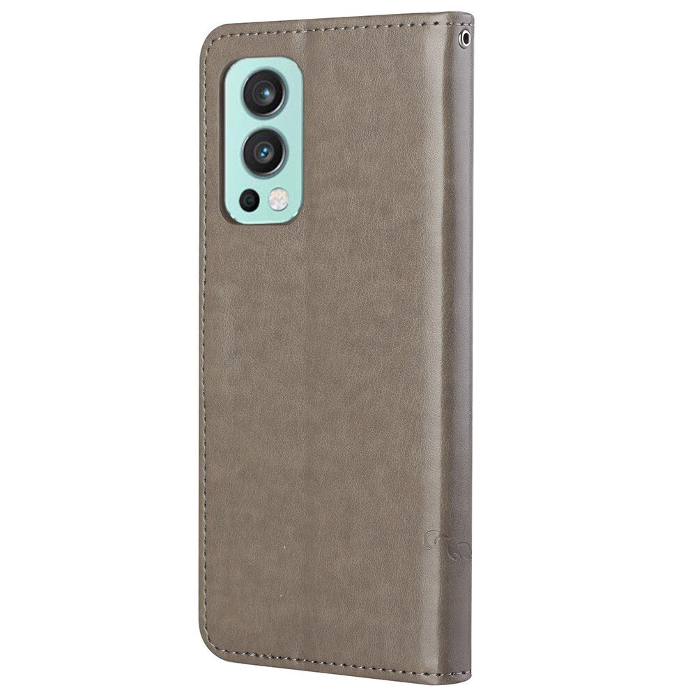 Läderfodral Fjärilar OnePlus Nord 2 5G grå