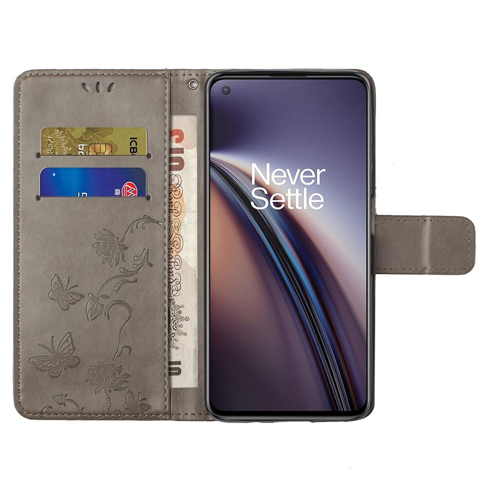 Läderfodral Fjärilar  OnePlus Nord 2 5G Grå