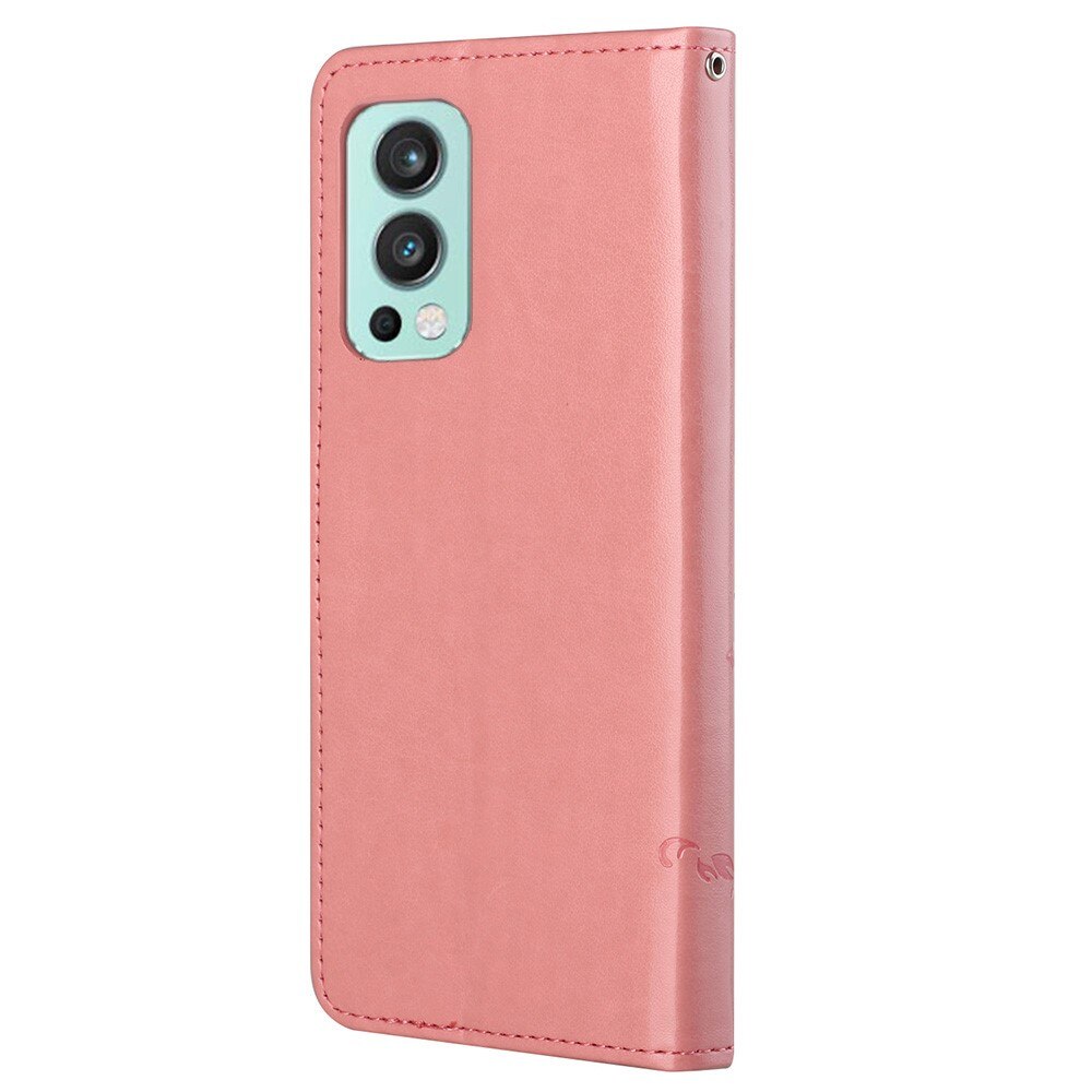 Läderfodral Fjärilar OnePlus Nord 2 5G rosa