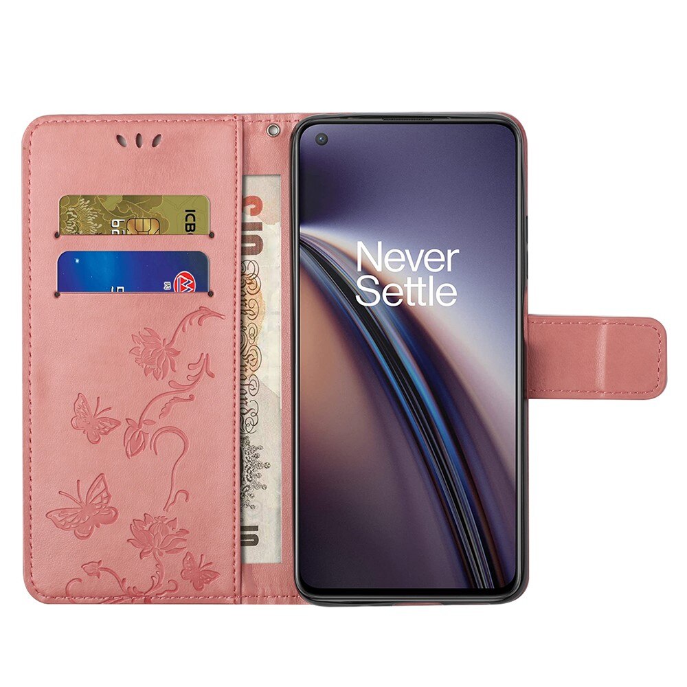 Läderfodral Fjärilar  OnePlus Nord 2 5G Rosa