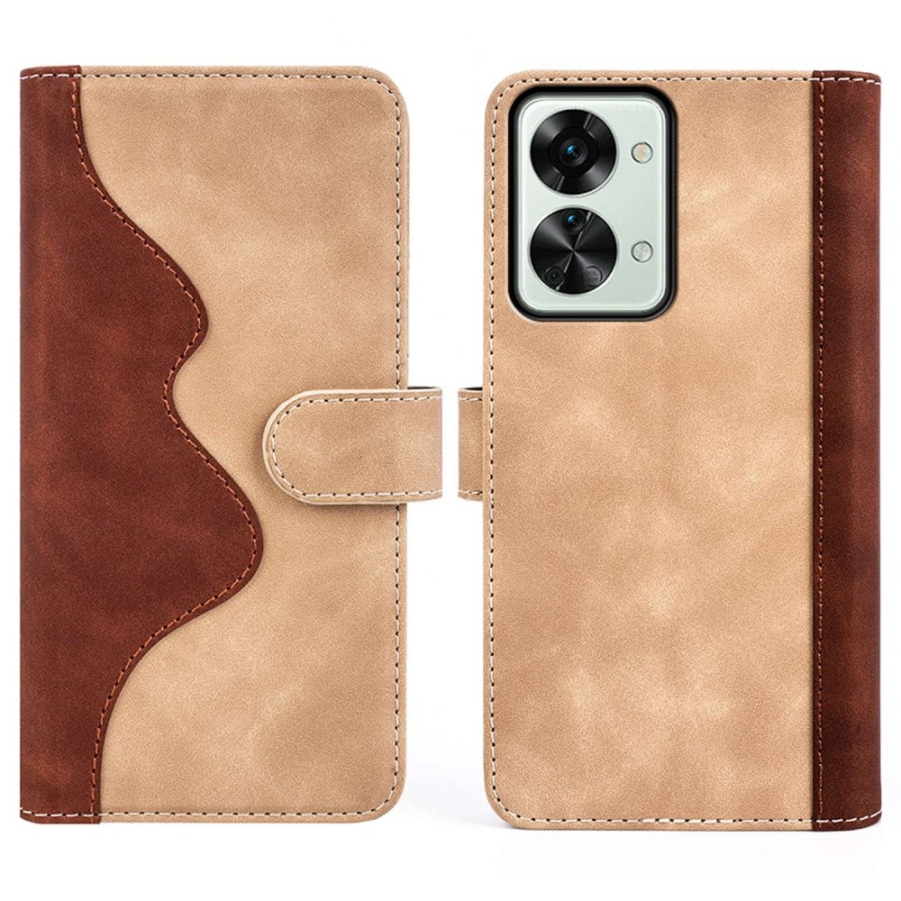 Color Splicing Plånboksfodral OnePlus Nord 2T 5G beige