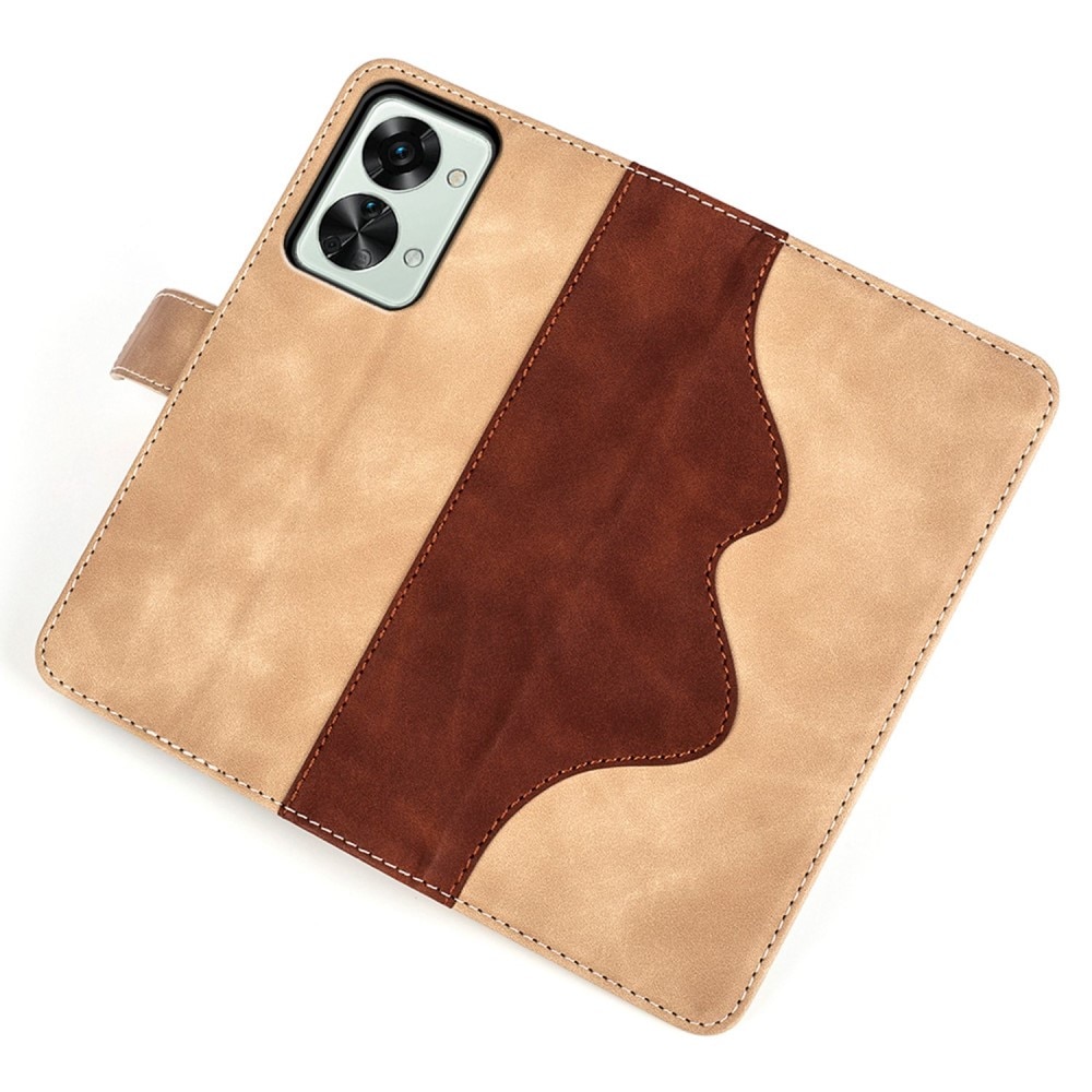 Color Splicing Plånboksfodral OnePlus Nord 2T 5G beige
