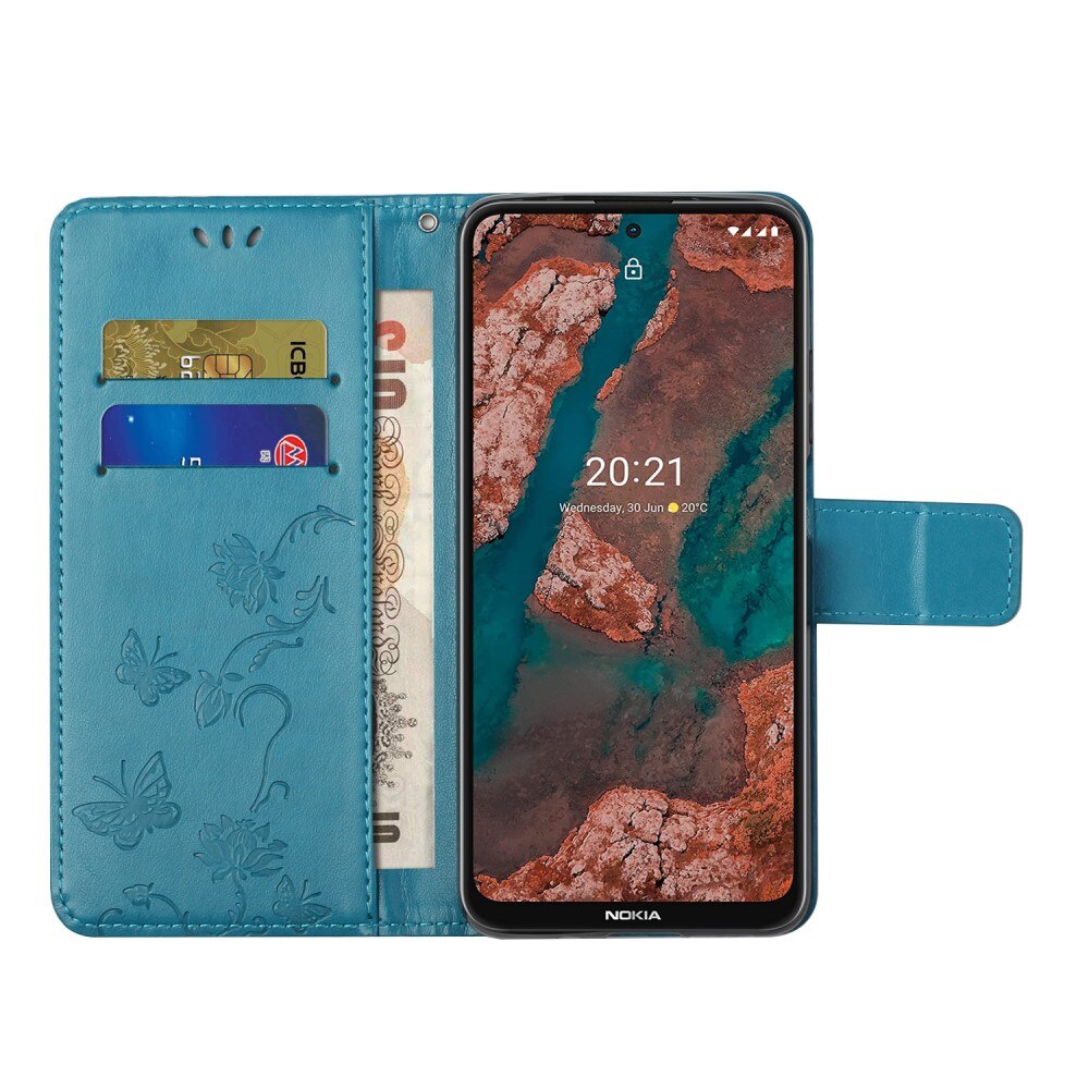Läderfodral Fjärilar Nokia X20/X10 Blå