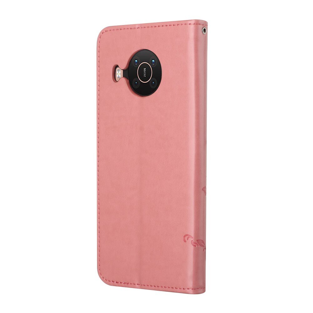Läderfodral Fjärilar Nokia X20/X10 Rosa