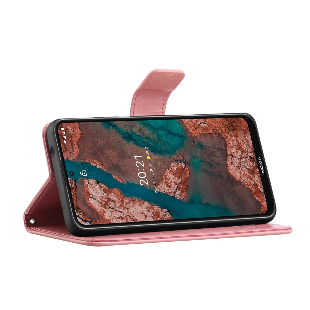 Läderfodral Fjärilar Nokia X10/X20 rosa