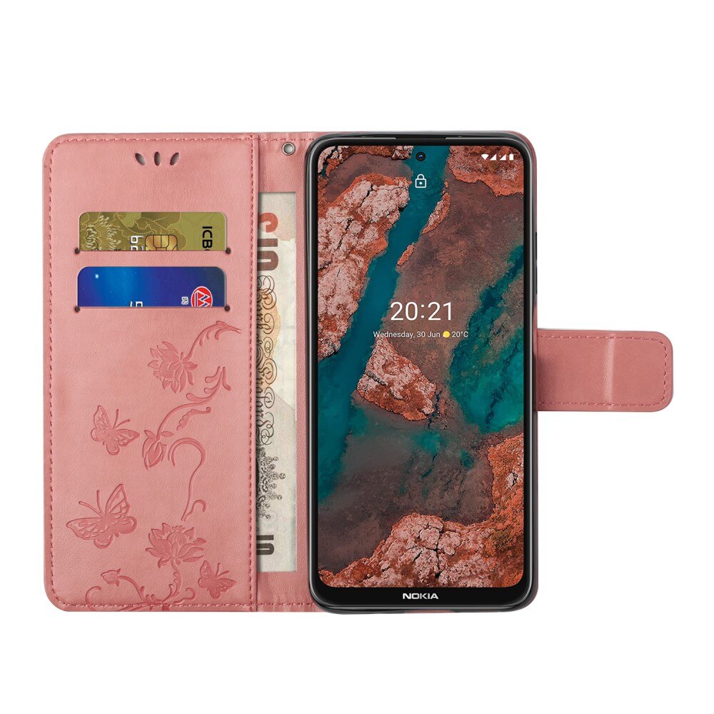 Läderfodral Fjärilar Nokia X20/X10 Rosa