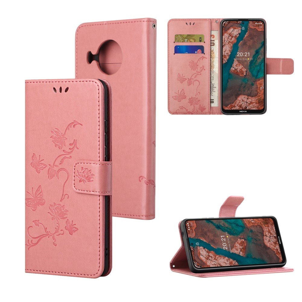 Läderfodral Fjärilar Nokia X10/X20 rosa