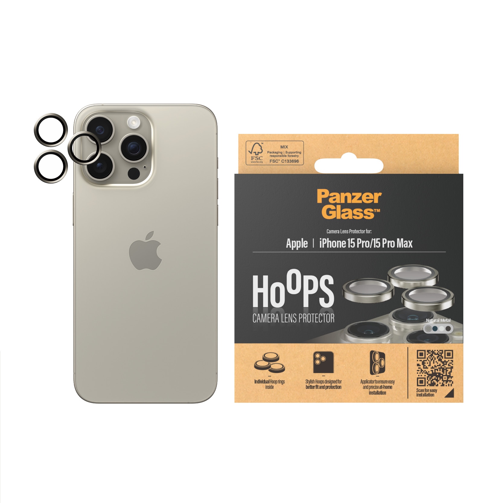 iPhone 15 Pro Max Hoops Camera Lens Protector Natural Metal