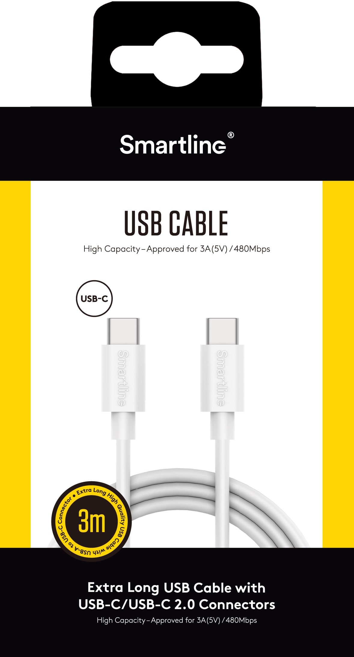 USB-kabel USB-C - USB-C 3m Vit