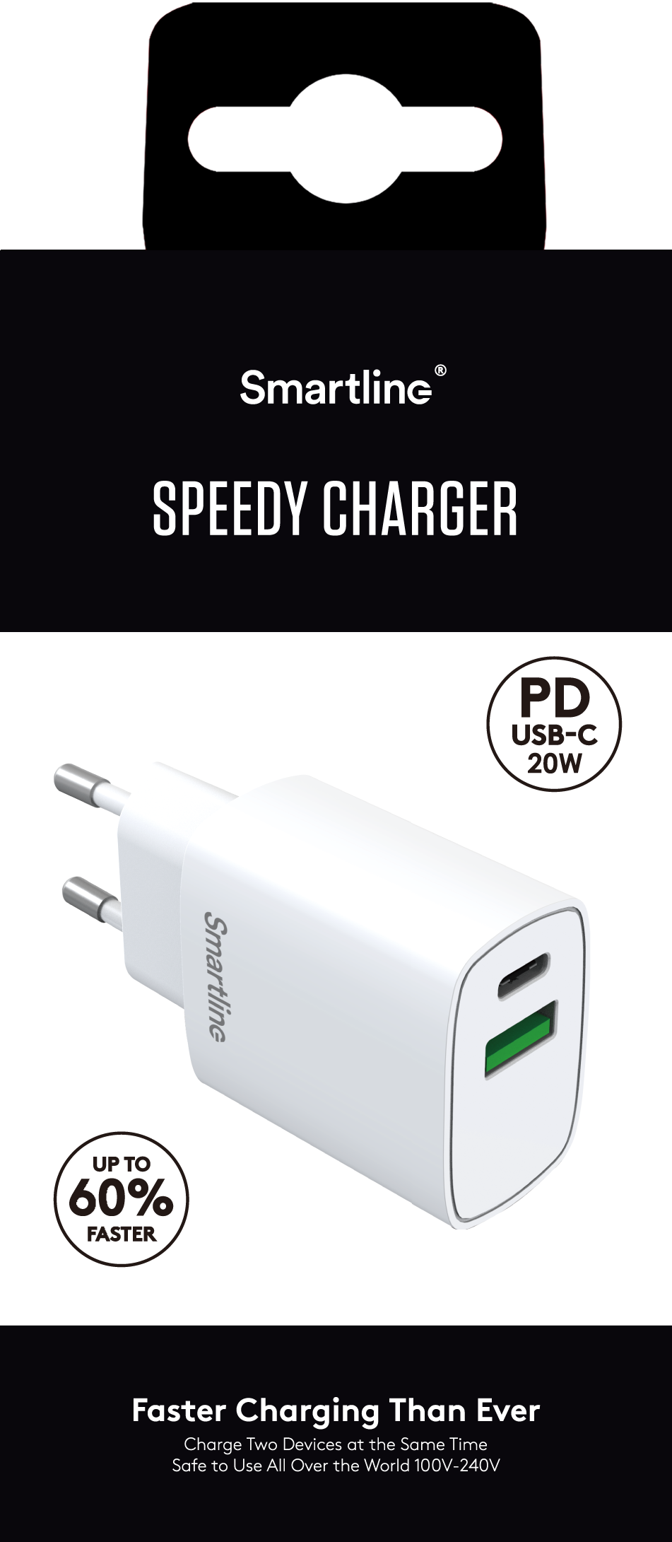 Power Delivery Laddare 20W Dual USB-C + A Vit