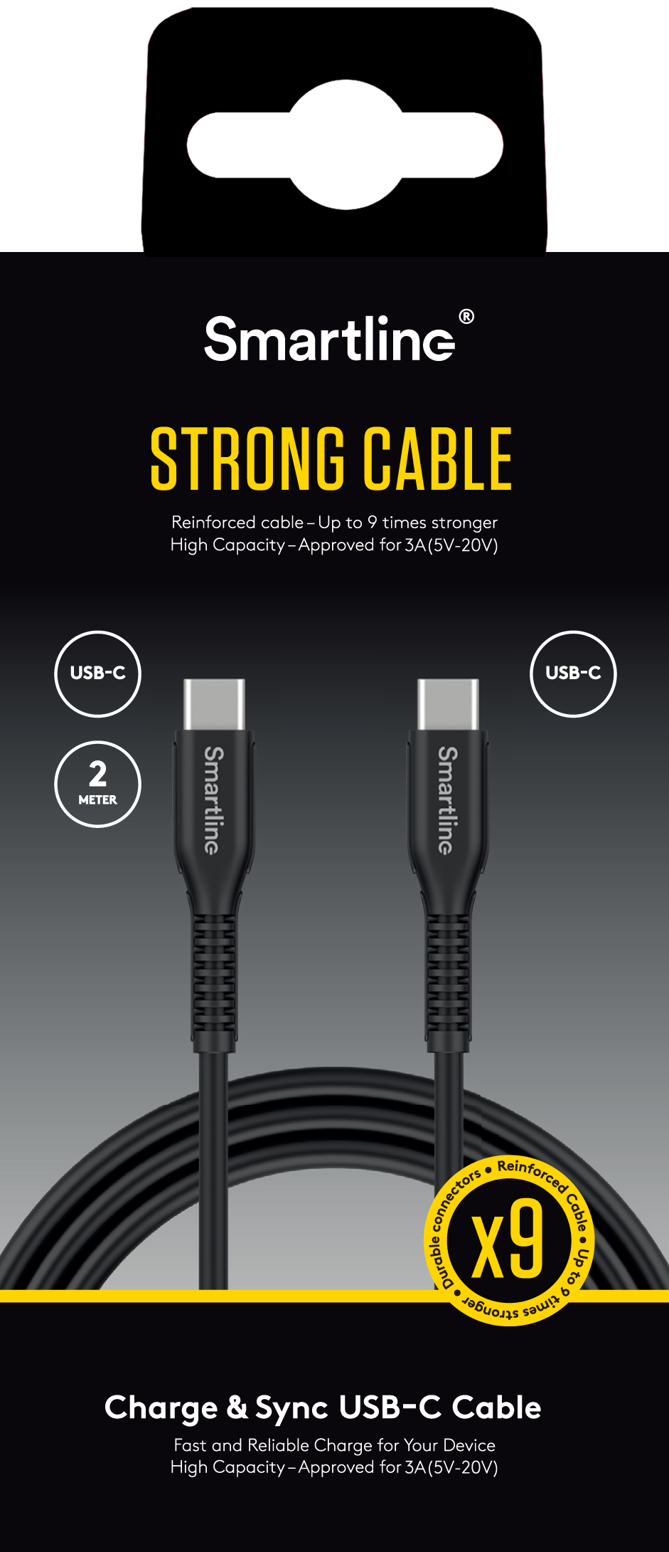 Strong USB-kabel USB-C - USB-C 2m svart