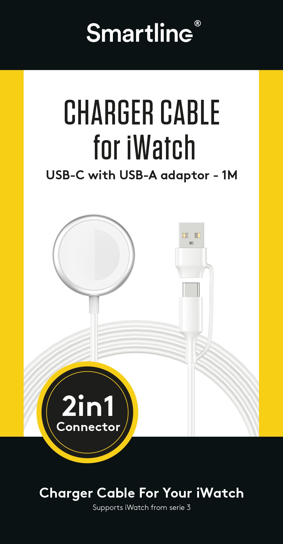 Apple Watch Magnetisk Laddare USB-C/USB-A 1m 2.5W vit