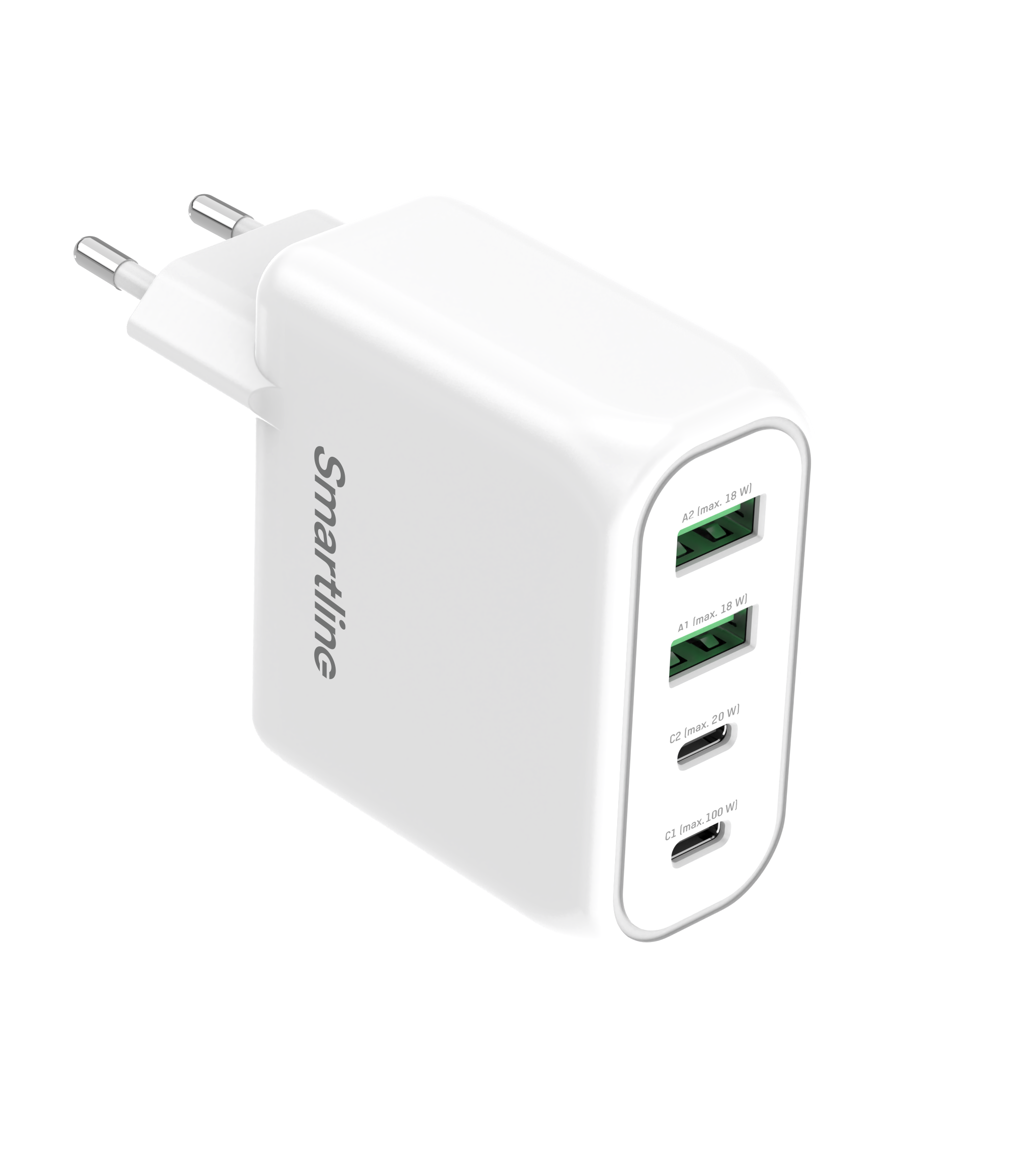 Väggladdare PD 100W 4 Port USB-C + USB-A vit
