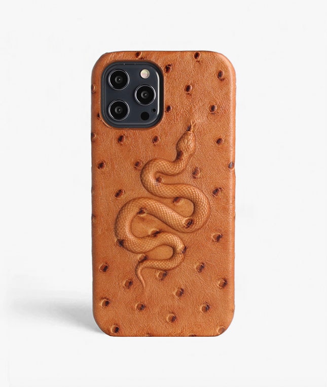 Skal iPhone 12 Pro Max Snake Ostrich Cognac
