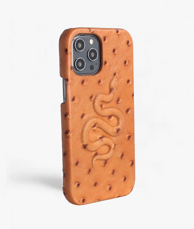 Skal iPhone 12 Pro Max Snake Ostrich Cognac