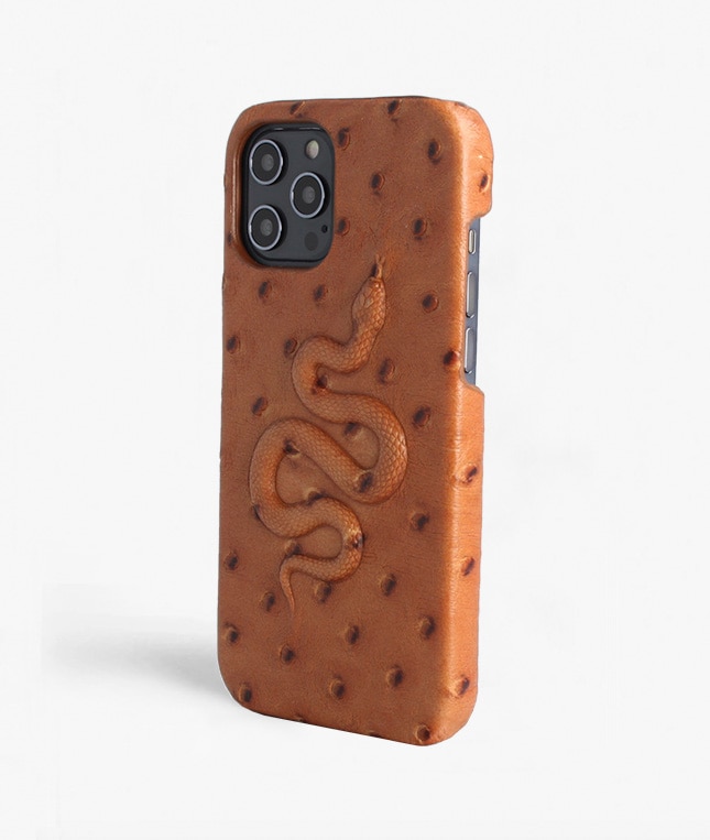 Skal iPhone 12 Pro Max Snake Ostrich Cognac