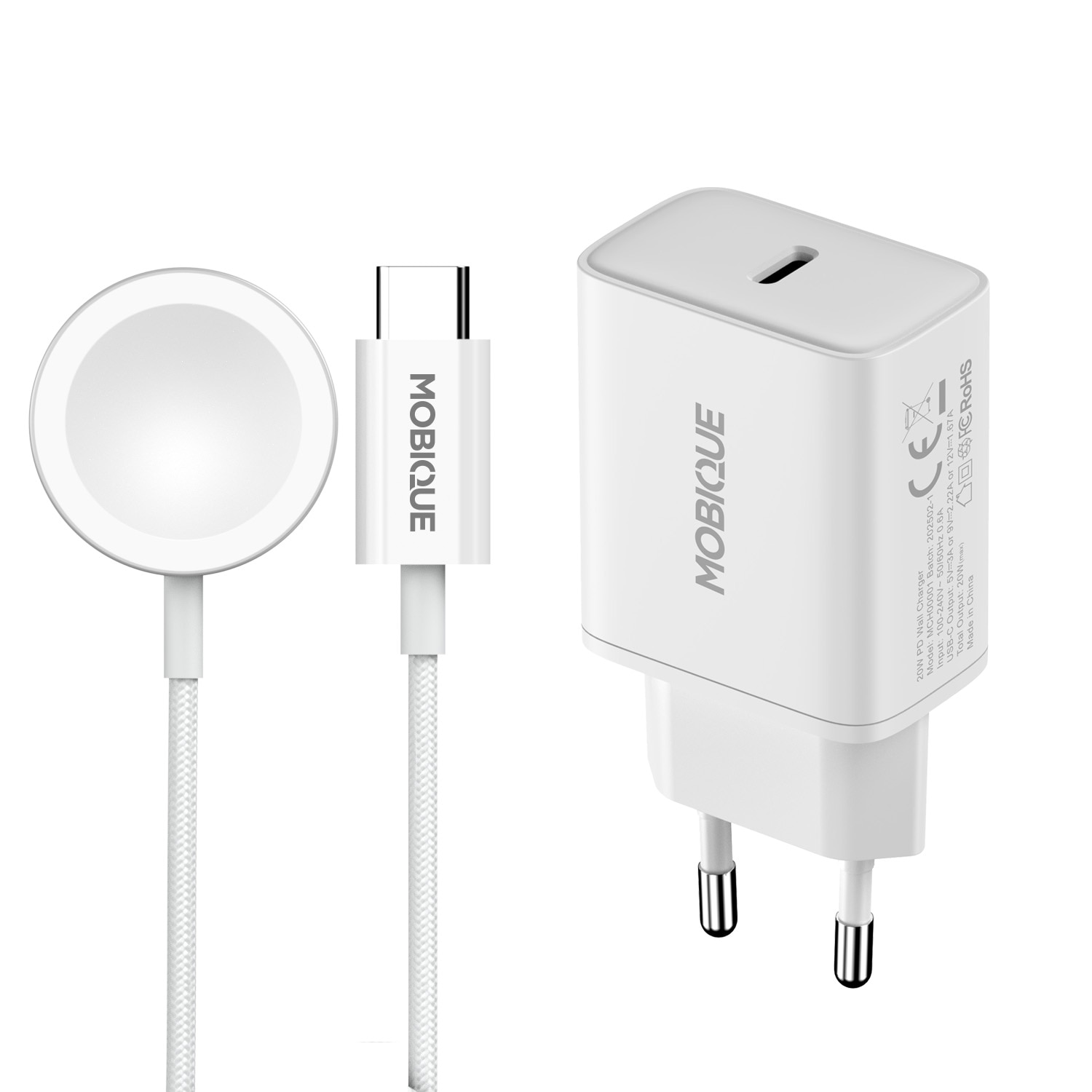 Komplett laddare Apple Watch Series 10 42mm kabel & väggladdare 20W Vit