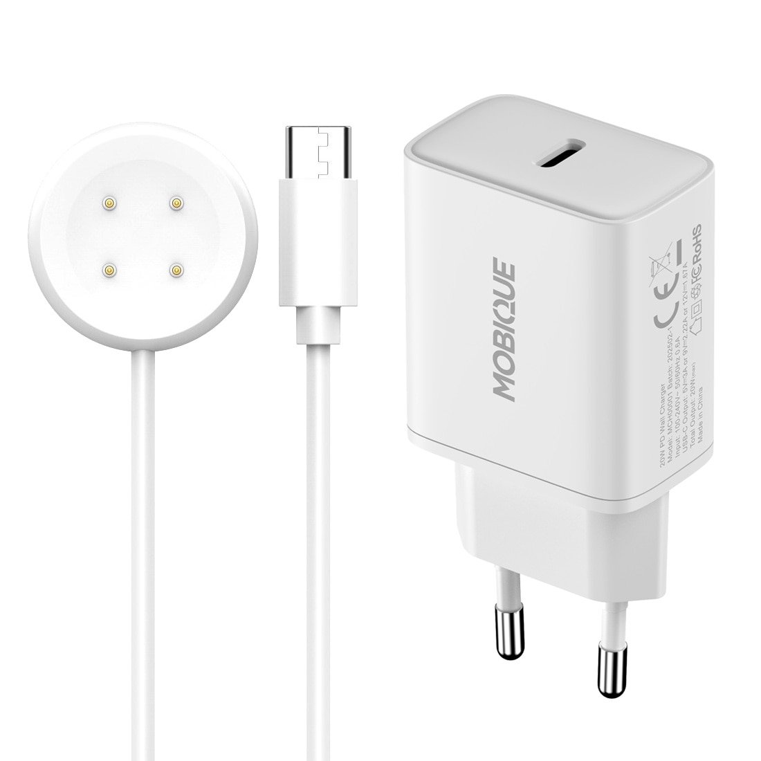 Komplett laddare Google Pixel Watch 3 41mm kabel & väggladdare 20W Vit