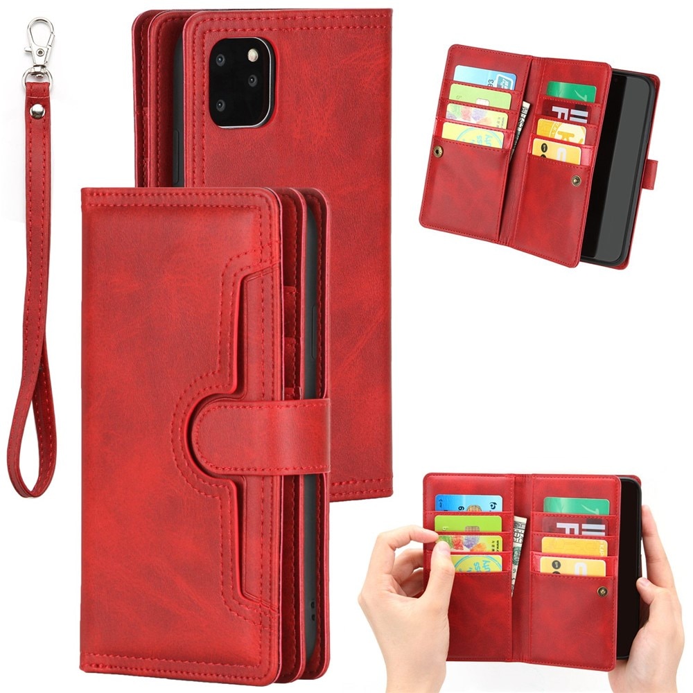 Läderplånbok Multi-slot iPhone 13 röd