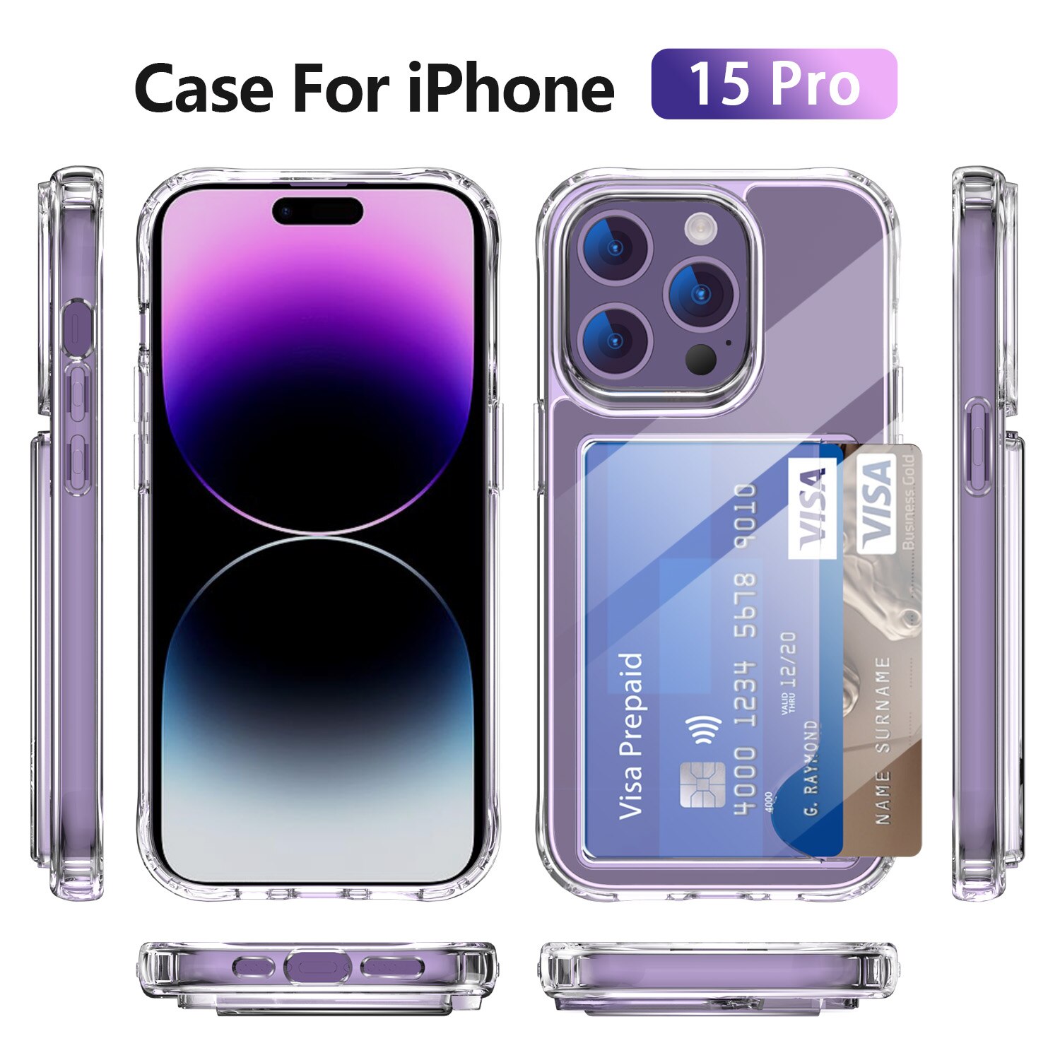 Hybridskal Kortfack iPhone 15 Pro Genomskinlig