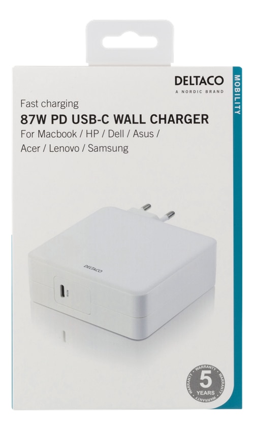 87W Nätadapter USB-C vit