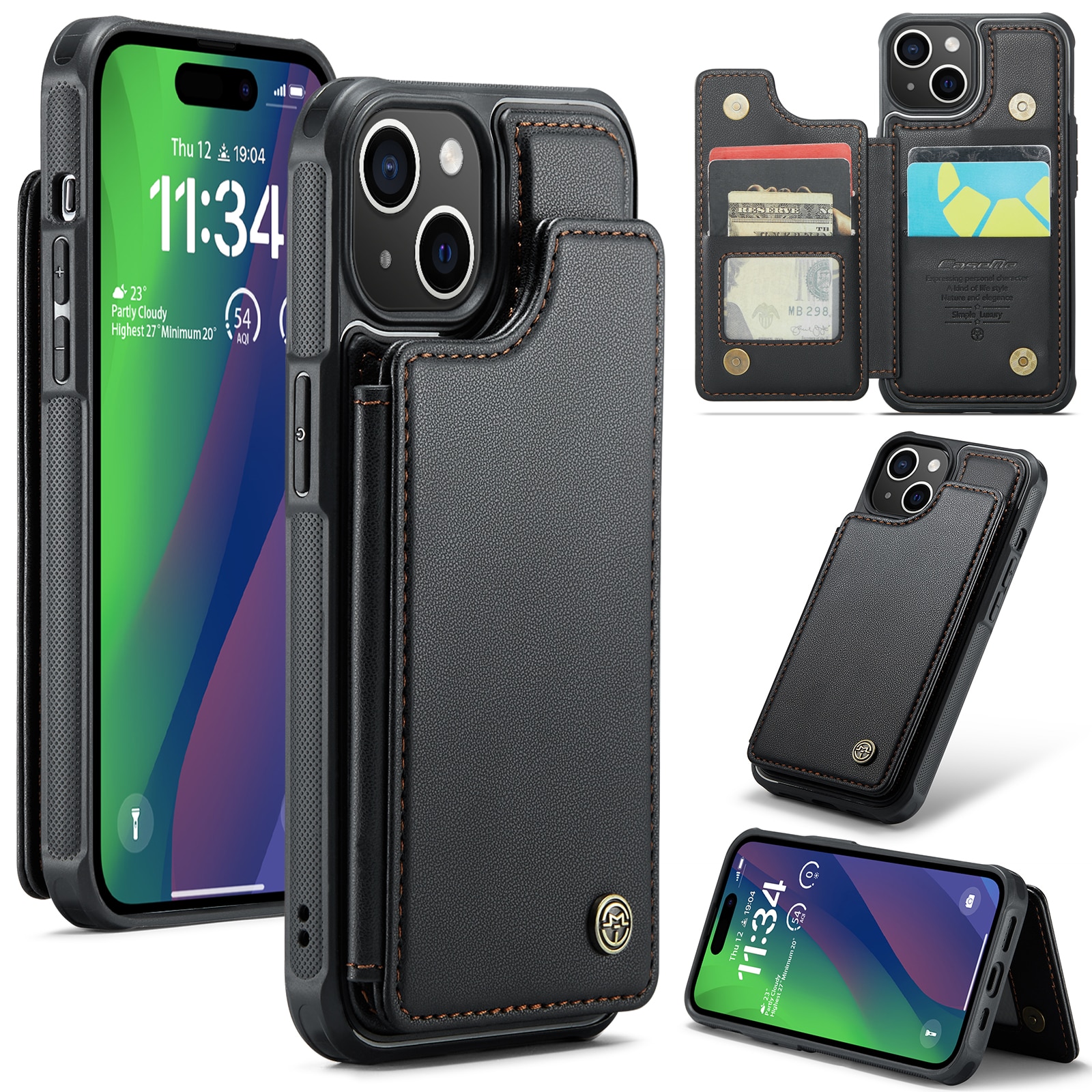 Plånboksskal RFID-skydd iPhone 15 svart