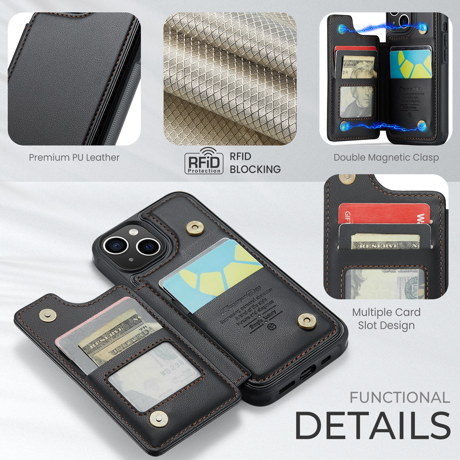 Plånboksskal RFID-skydd iPhone 15 svart