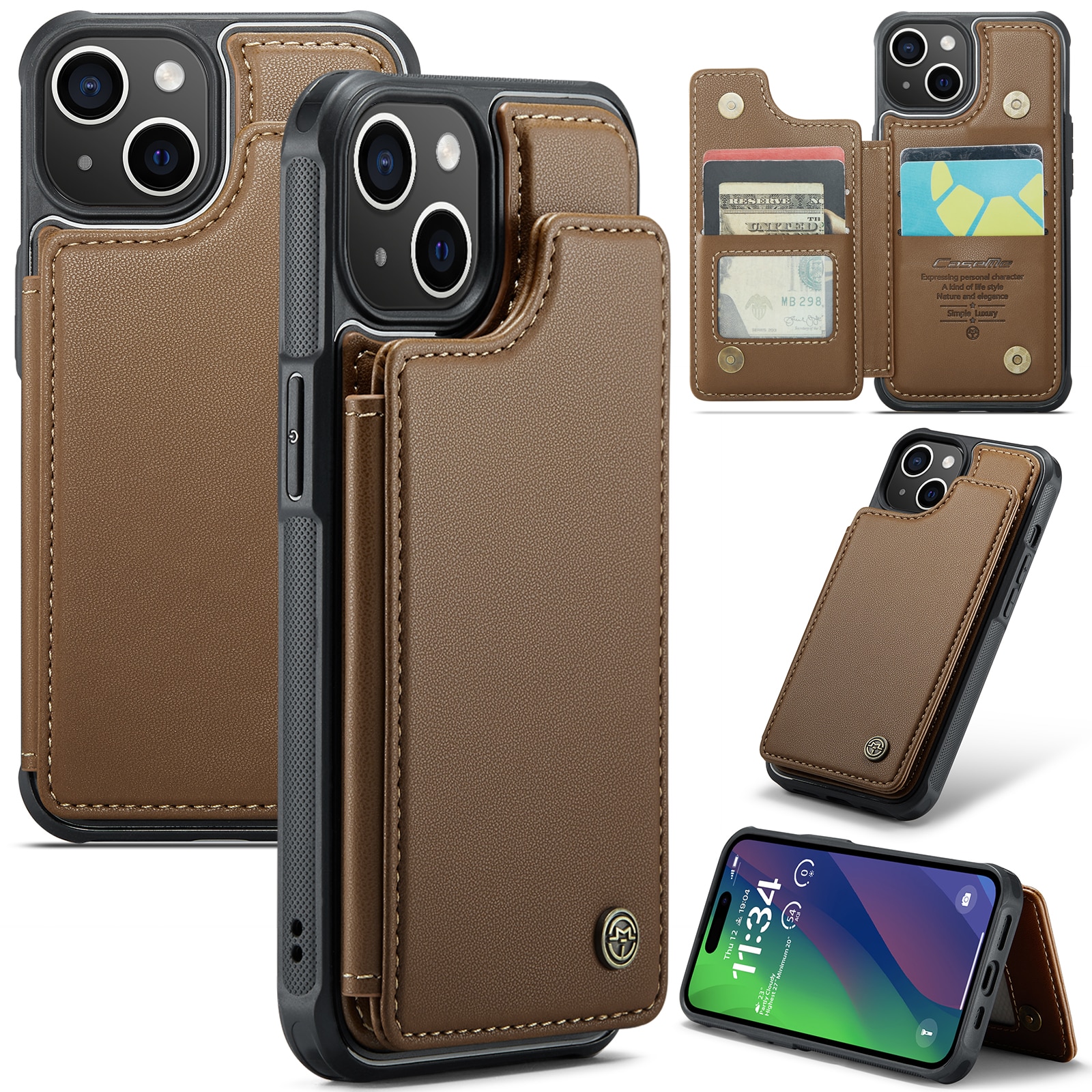 Plånboksskal RFID-skydd iPhone 15 brun