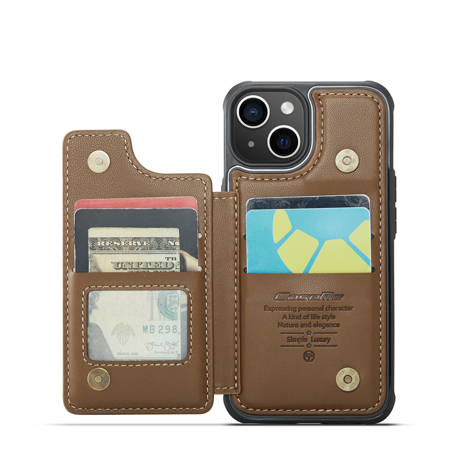 Plånboksskal RFID-skydd iPhone 15 brun