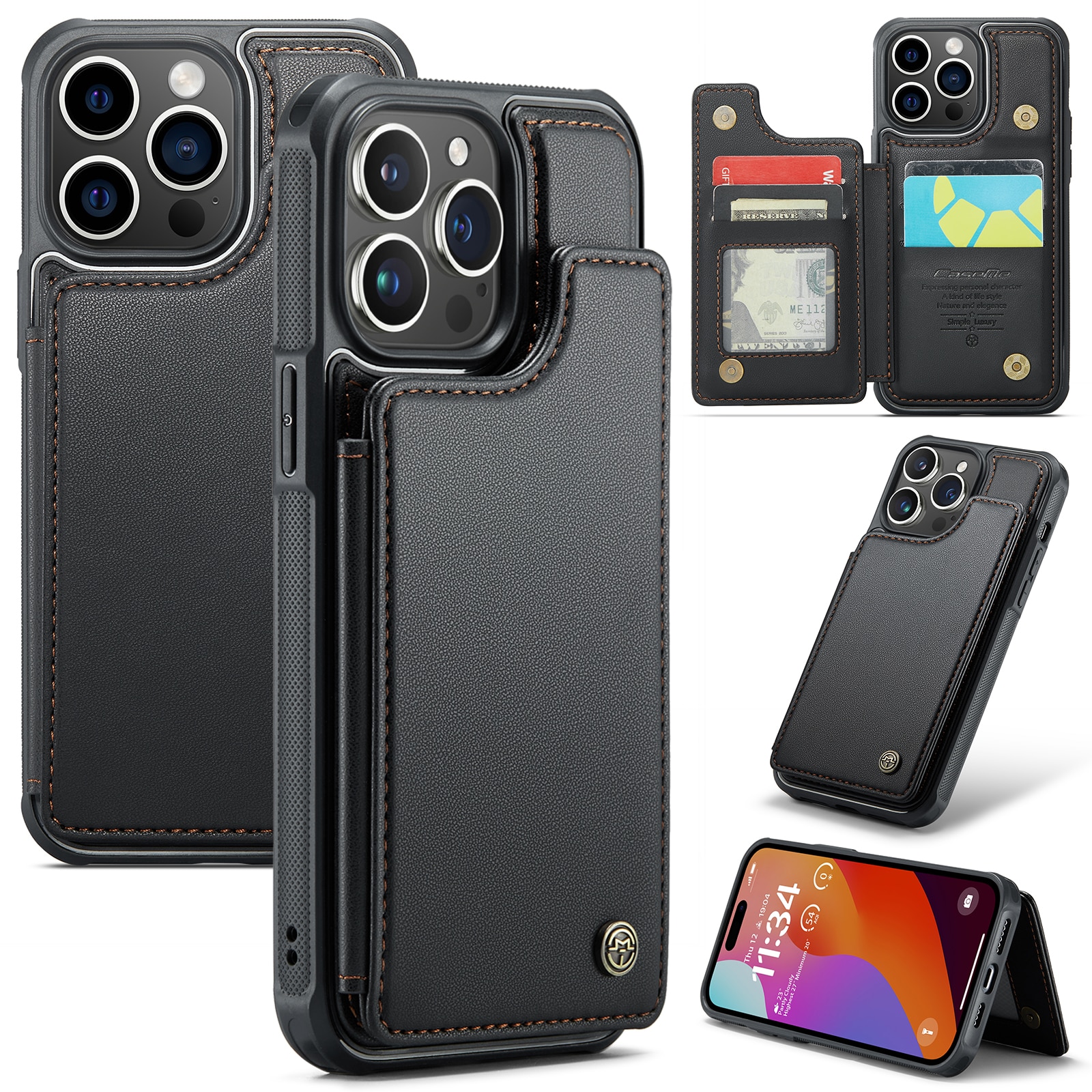 Plånboksskal RFID-skydd iPhone 15 Pro svart