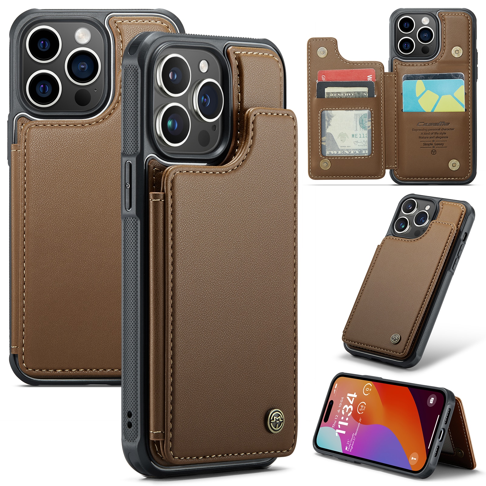 Plånboksskal RFID-skydd iPhone 15 Pro brun