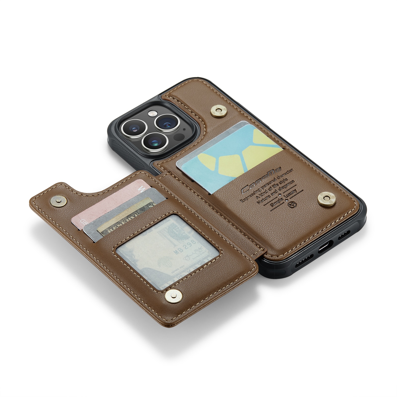 Plånboksskal RFID-skydd iPhone 15 Pro Max brun
