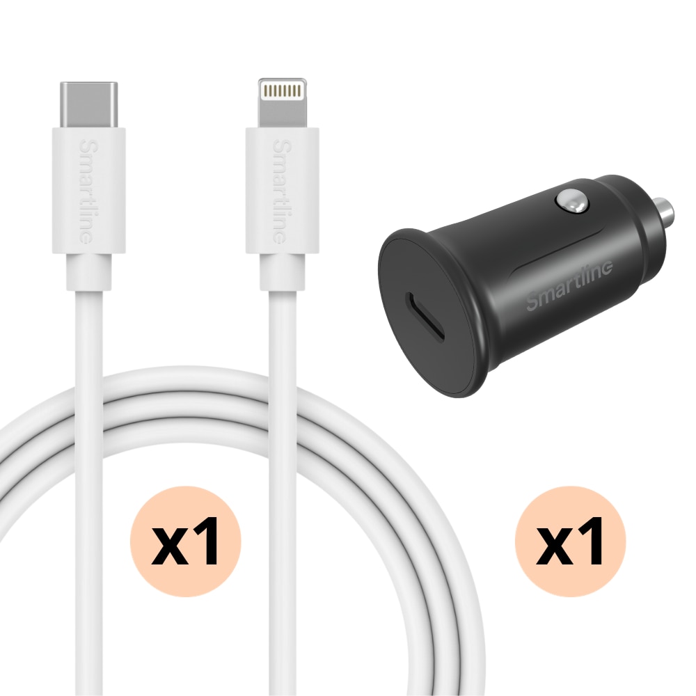 Komplett Billaddare iPhone X/XS - 1m sladd & laddare Lightning - Smartline