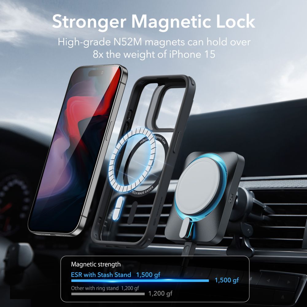 Classic Kickstand HaloLock MagSafe iPhone 15 Pro Svart/transparent
