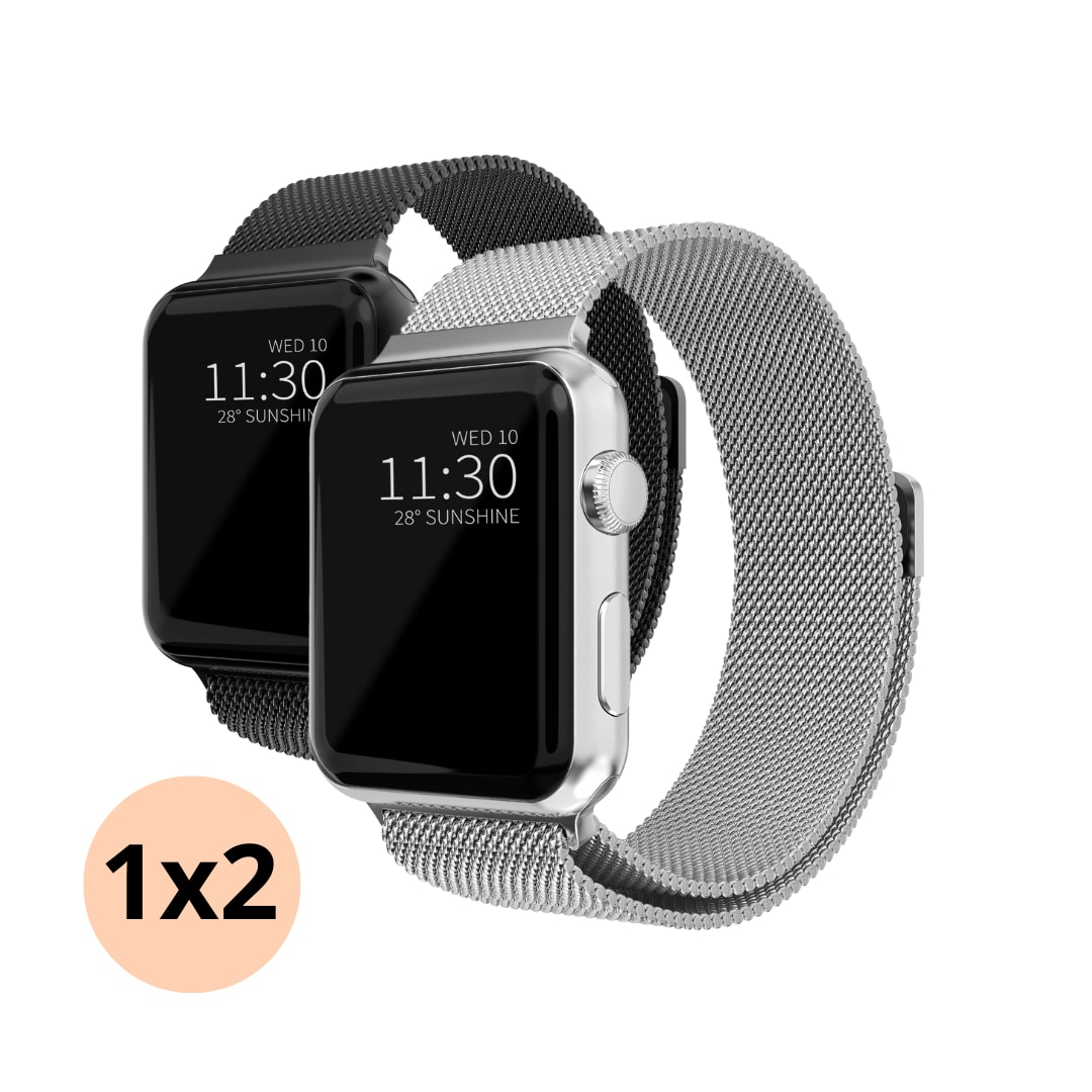 Apple Watch 45mm Series 9 Kit Armband Milanese Loop svart & silver