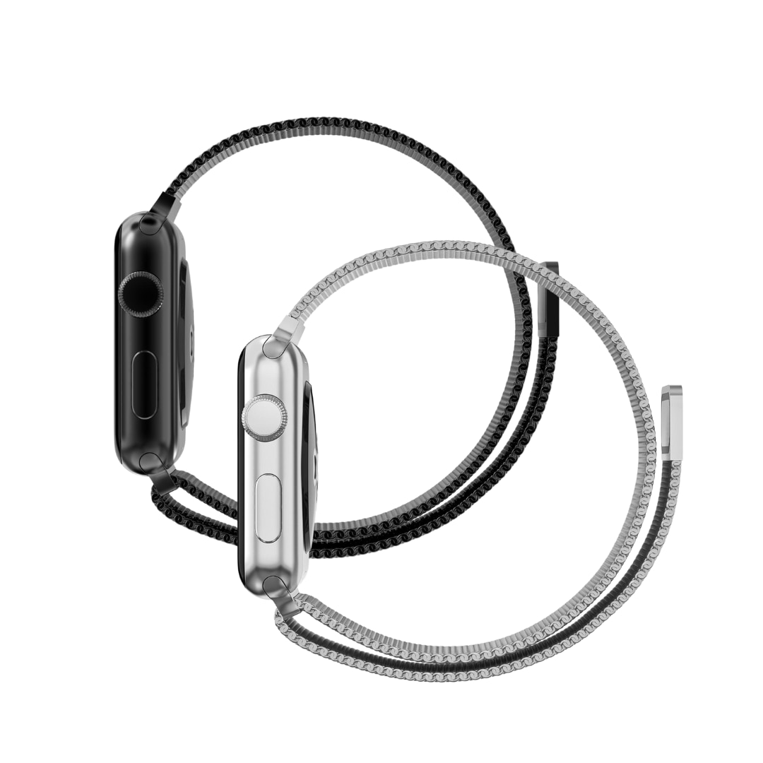 Apple Watch SE 3 44mm Kit Armband Milanese Loop svart & silver