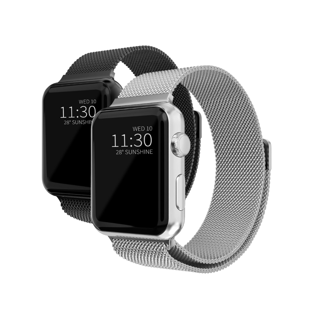 Apple Watch 45mm Series 8 Kit Armband Milanese Loop svart & silver