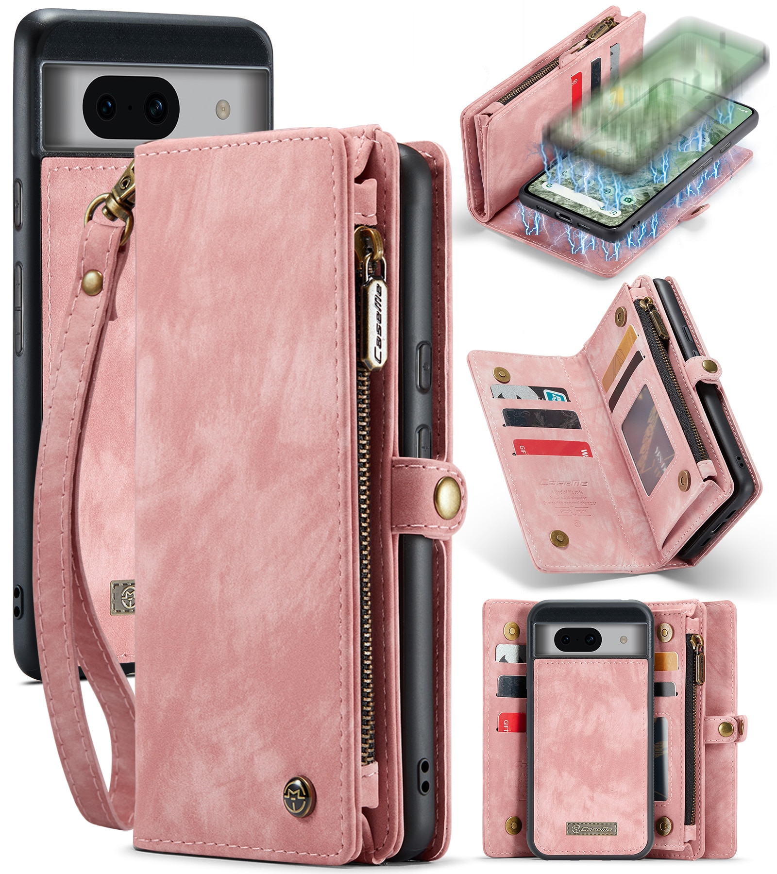 Multi-slot Plånboksfodral Google Pixel 8a rosa