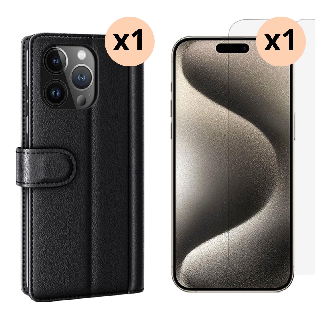 iPhone 15 Pro Kit med Fodral och Skärmskydd