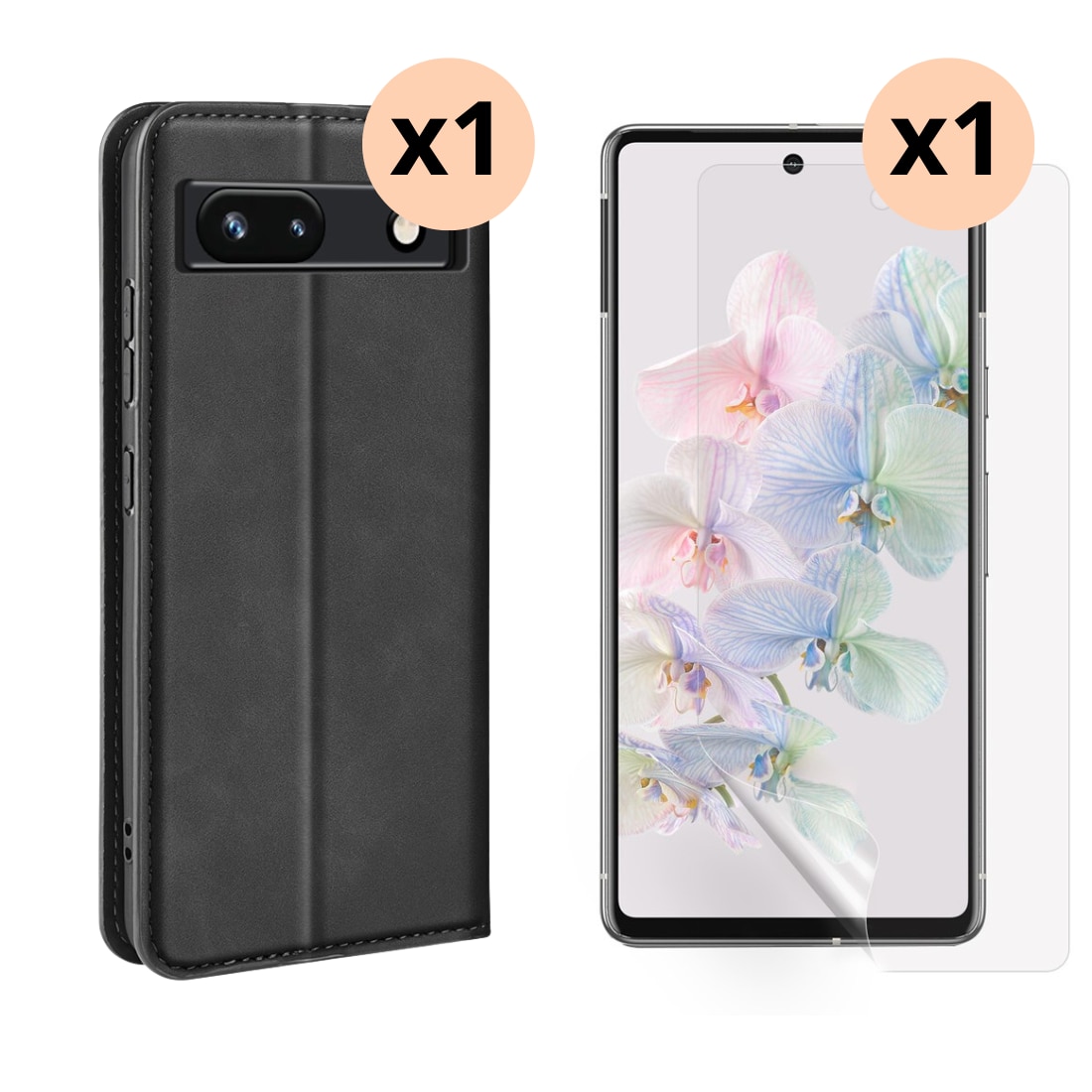 Google Pixel 7a Kit med Tunt fodral och Skärmskydd