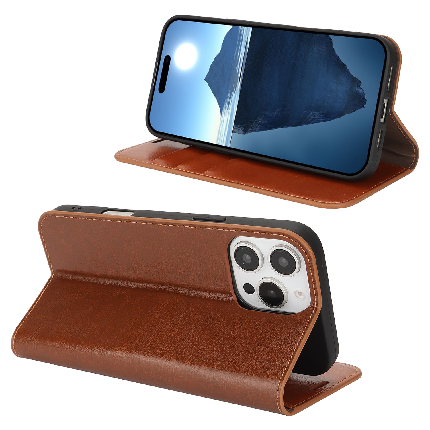 Mobilfodral Äkta Läder iPhone 16 Pro Brun