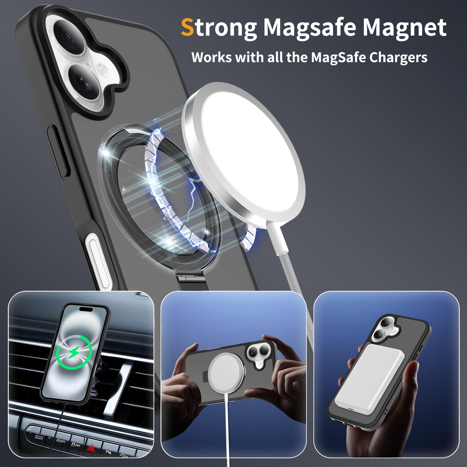 Hybridskal Magnetic Ring iPhone 16 Svart
