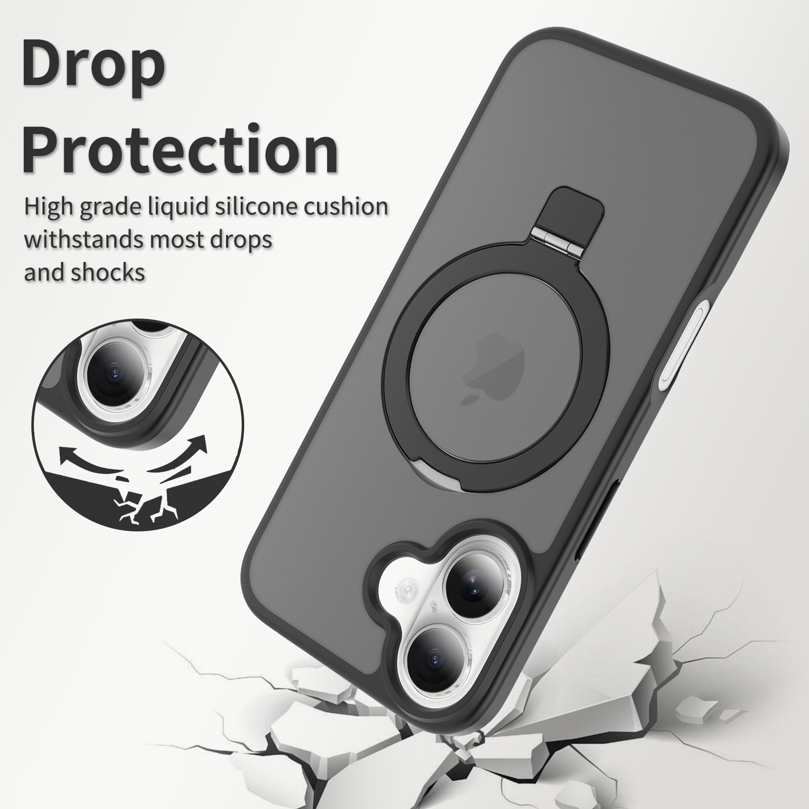 Hybridskal Magnetic Ring iPhone 16 Svart