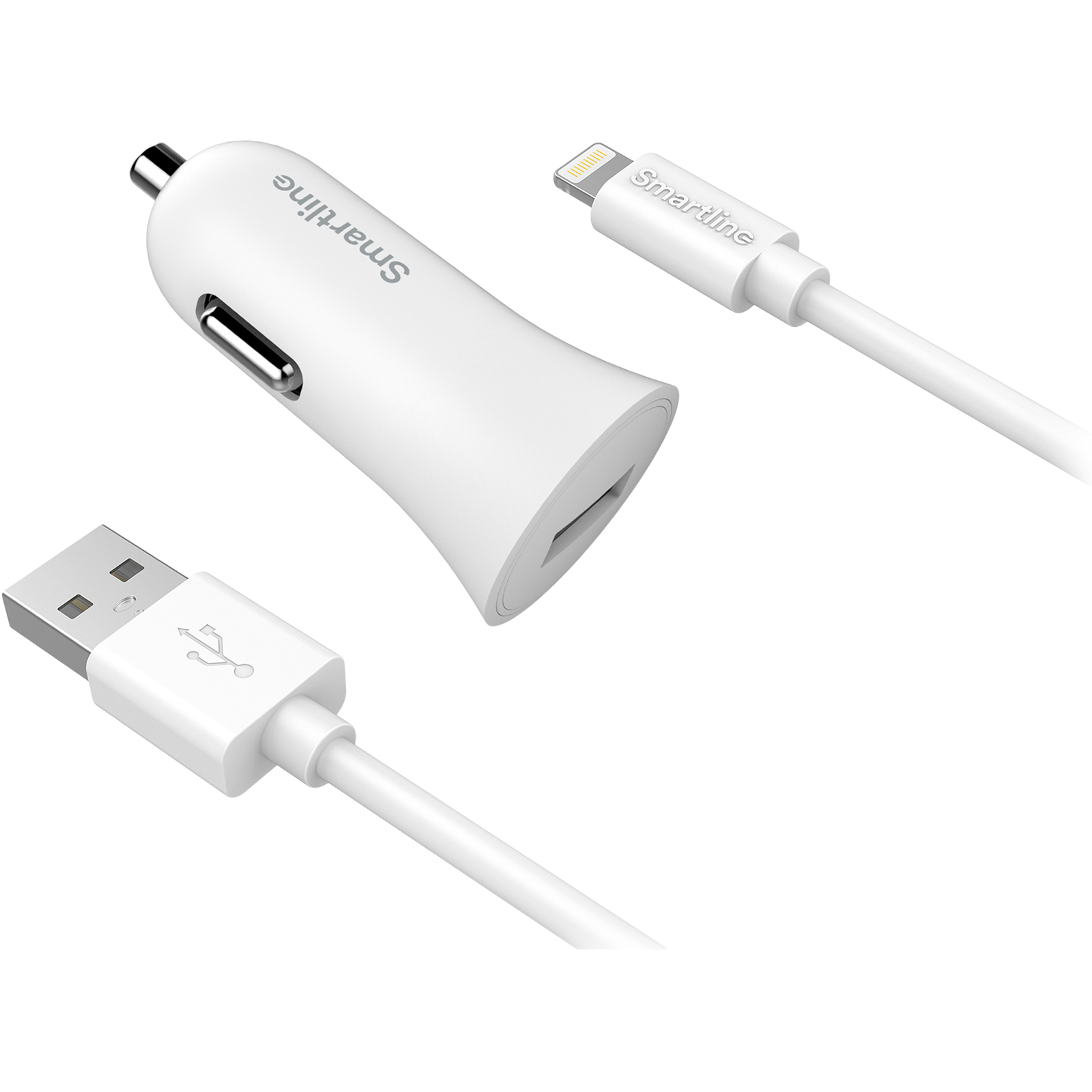 Billaddare USB+1M Lightning Kabel Vit