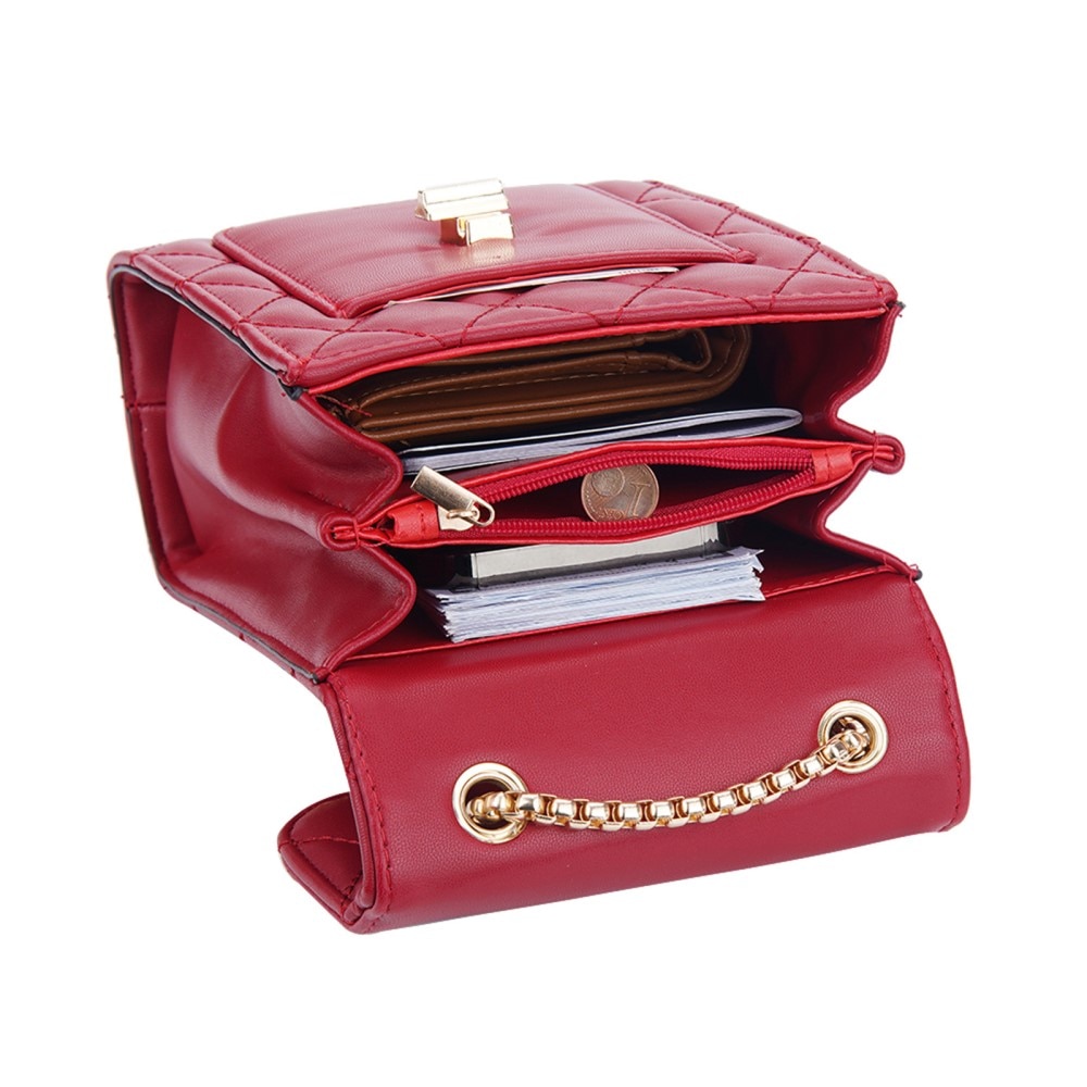 Quilted Crossbody Mini Wallet röd