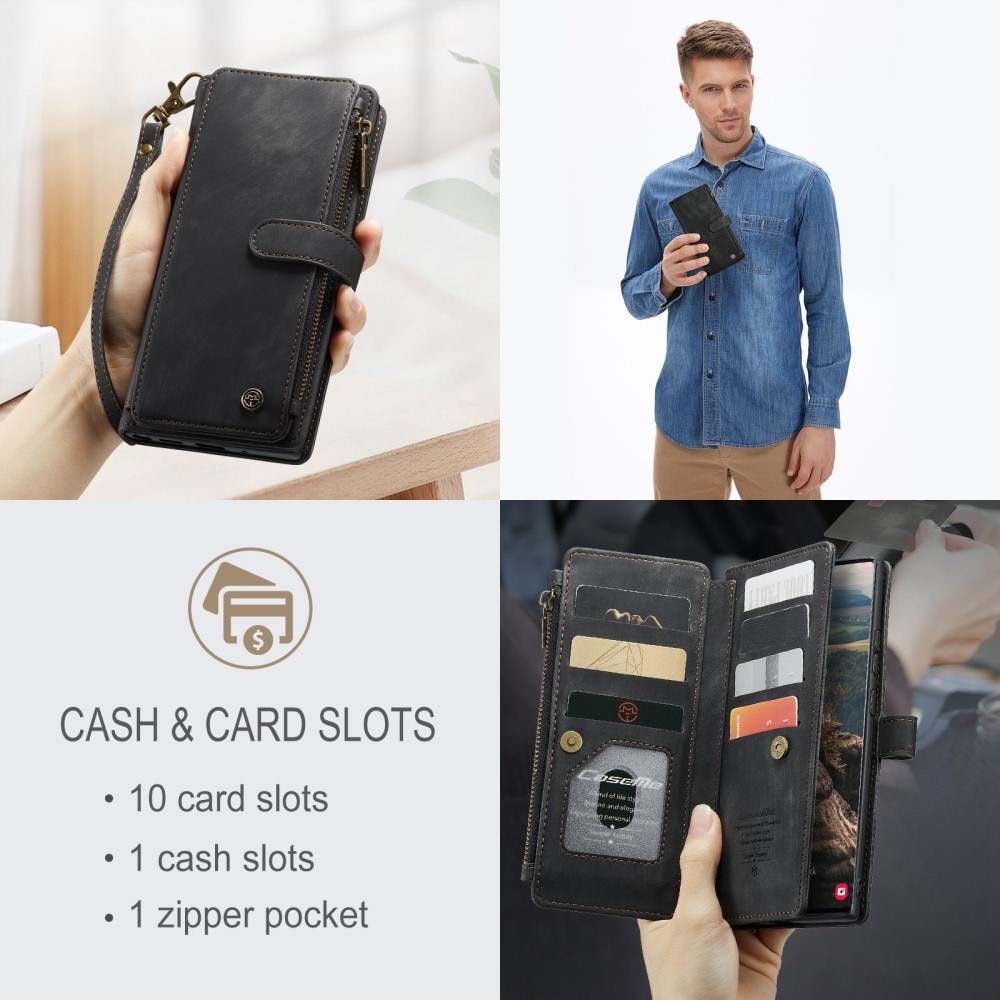 Zipper Plånboksfodral Samsung Galaxy S22 Ultra svart
